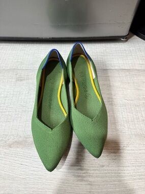 Rothy's Green Pointed Knit Ballet Flats